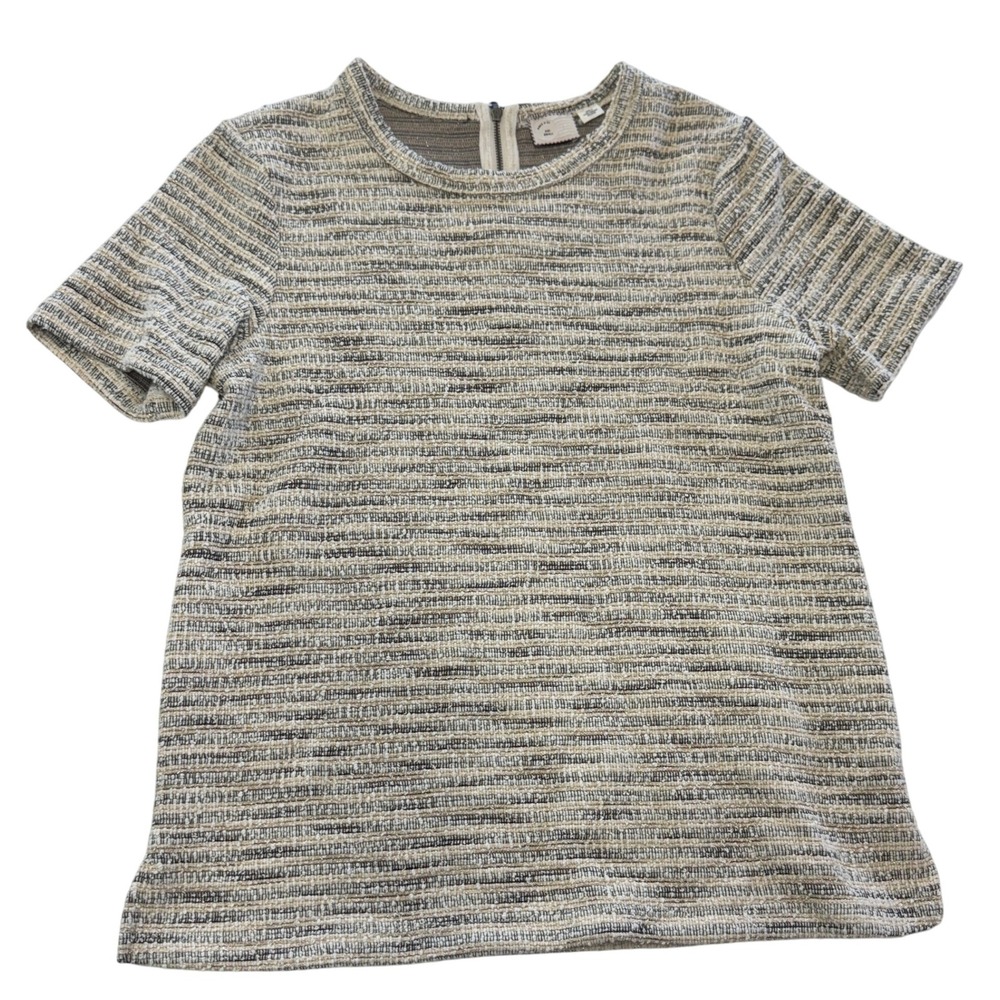 Anthropologie Postmark Top Womens Small Ivory Metallic Lurex Tweed Zip Back